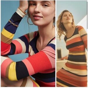 Tracy Reese Vivid Stripe Column Retro Rainbow BodyCon xl Dress Anthropologie